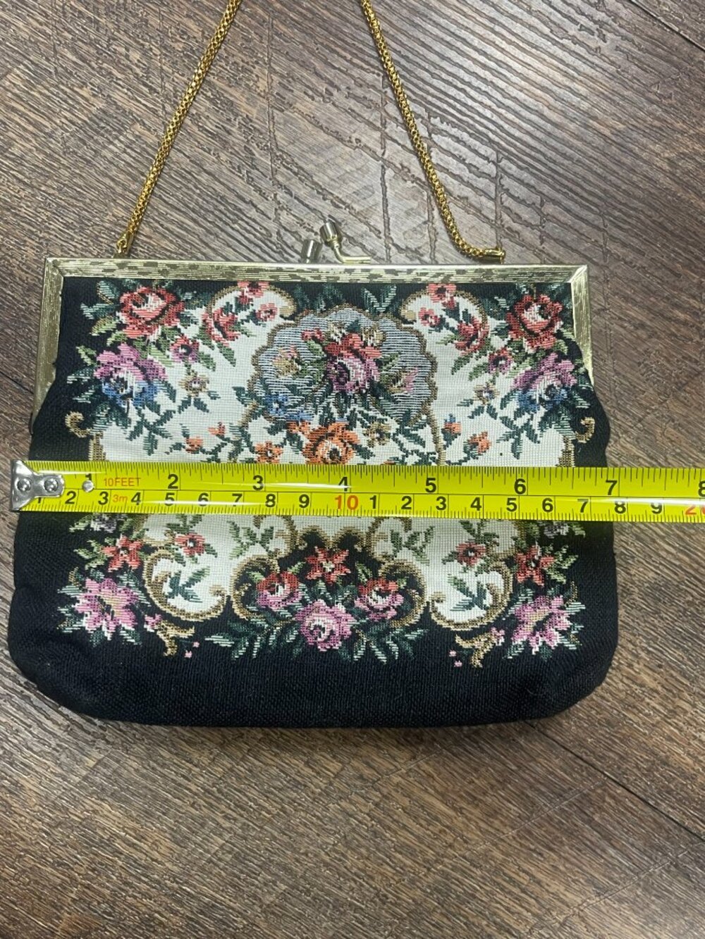 Vintage Buffums Floral Tapestry Purse Grandmacore Gold Chain Evening Bag - Picture 3 of 11